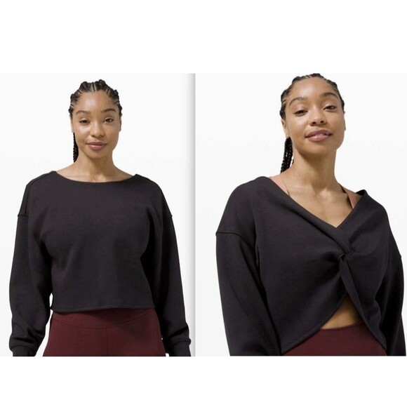 LULULEMON Twist Back-to-Front Pullover Black Sweatshirt Athleisure Crop Sz 6 - Picture 2 of 12